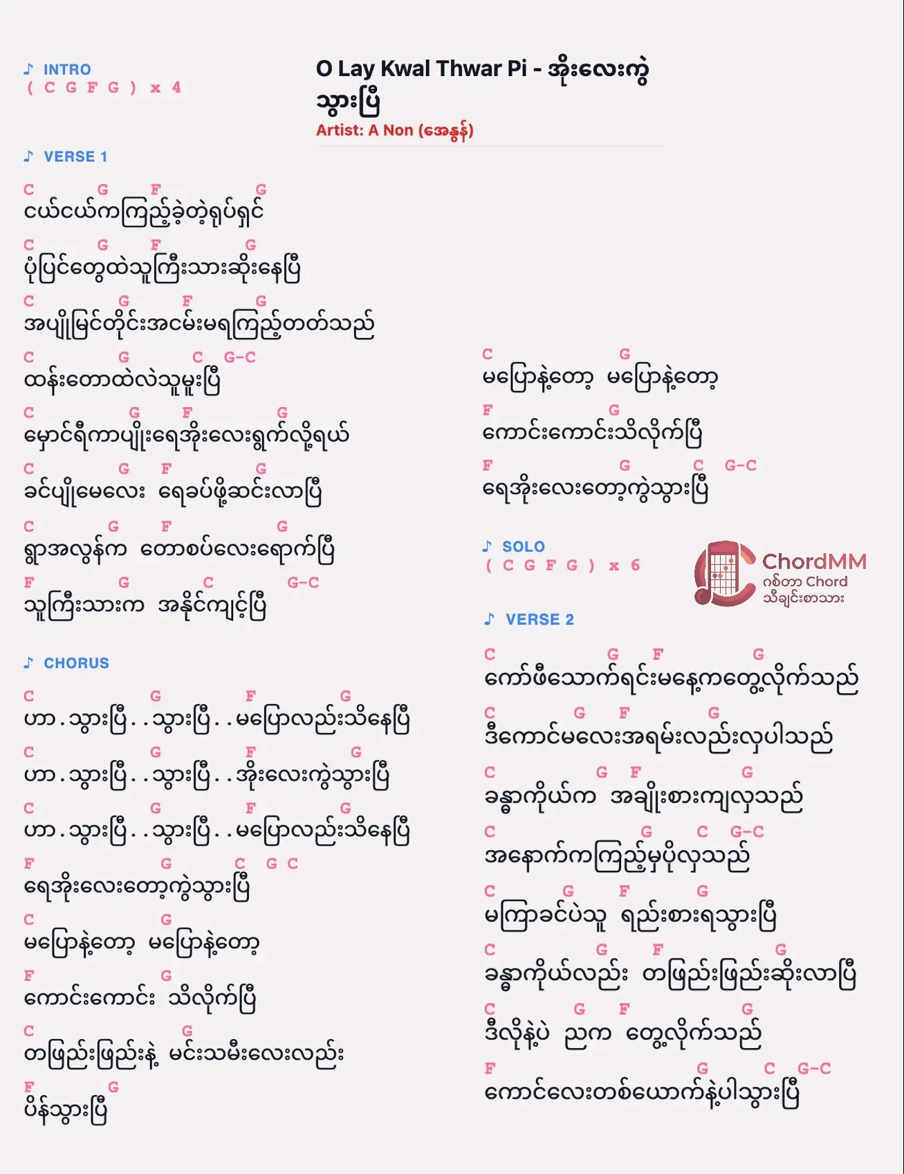 O Lay Kwal Thwar Pi - အိုးလေးကွဲသွားပြီ