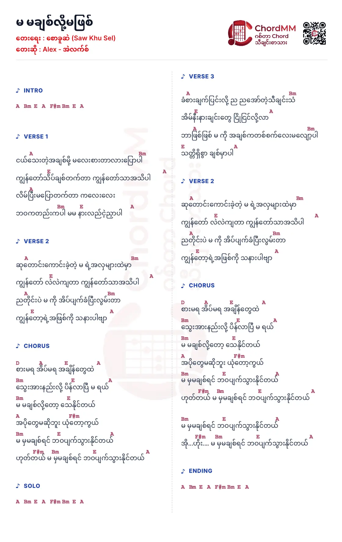 Ma Machit Lo Ma Phyit - မ မချစ်လို့မဖြစ်