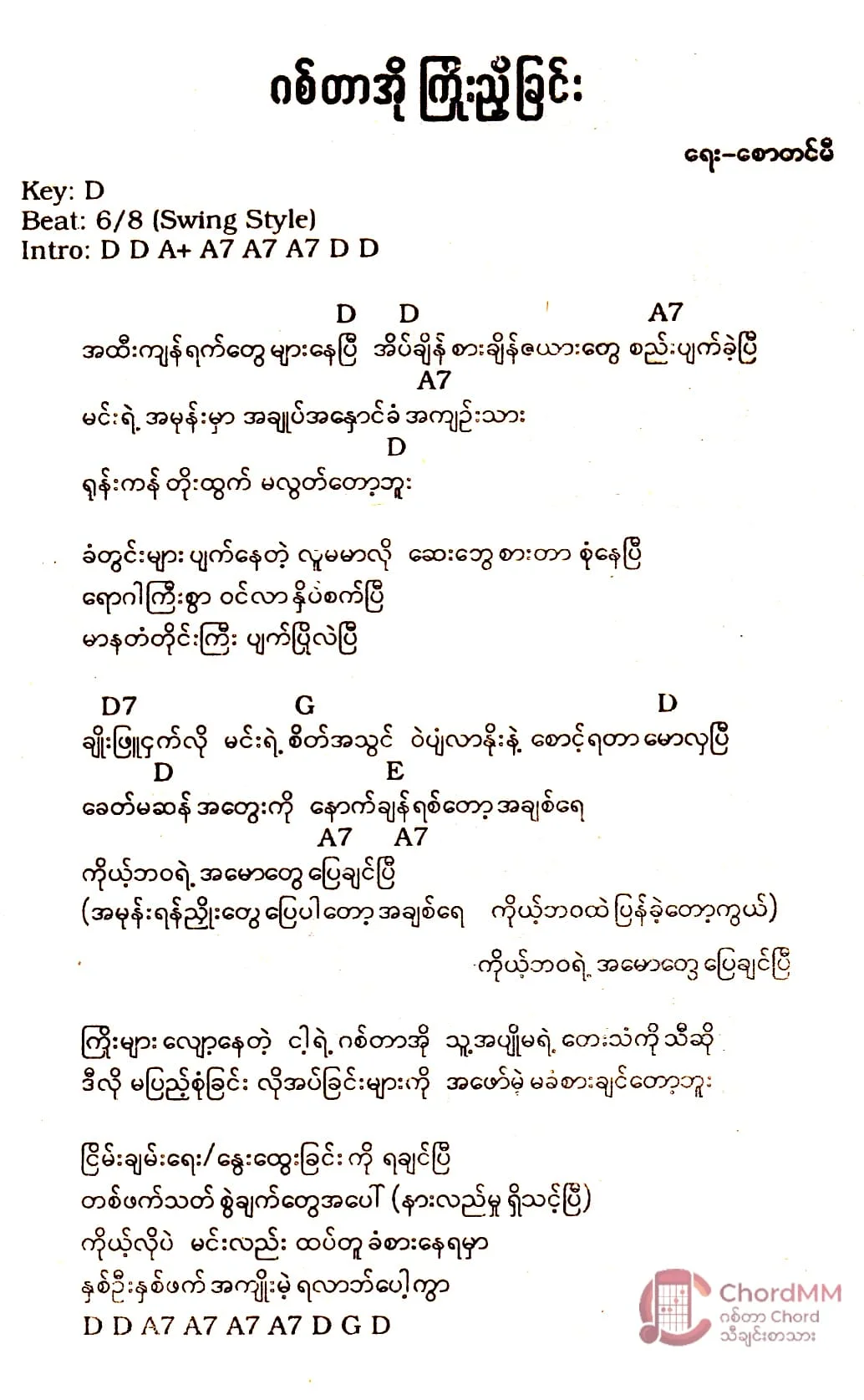 Guitar O Kyoe Nyi Chin - ဂစ်တာအို ကြိုးညှိခြင်း