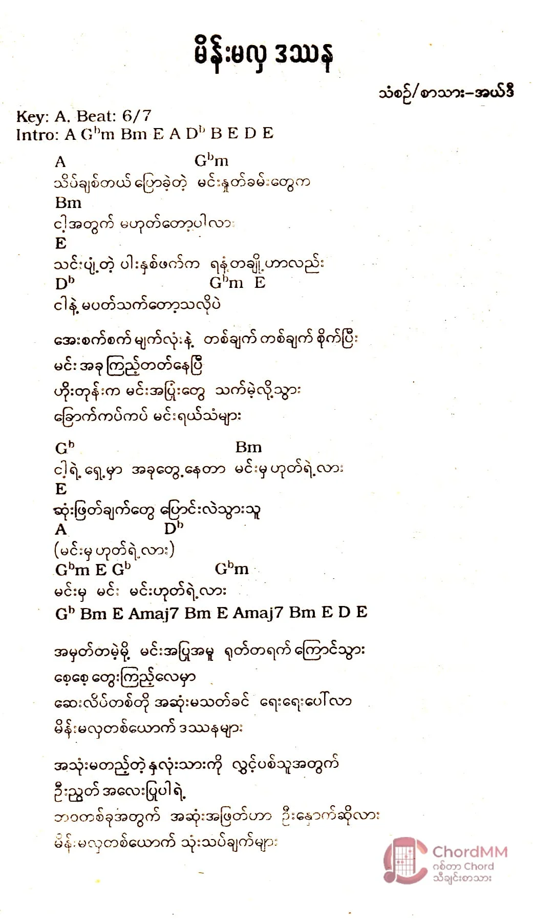 Main Ma La Da Tha Na - မိန်းမလှ ဒဿန