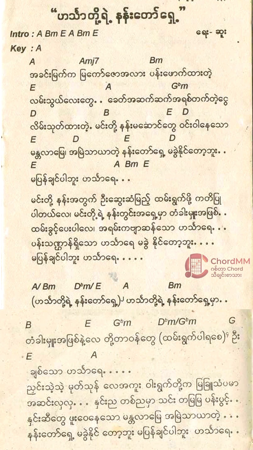 Hin Thar Toh Yae Nan Taw Shae - ဟင်္သာတို့ရဲ့နန်းတော်ရှေ့ - Chord by Hlwan Moe - လွှမ်းမိုး
