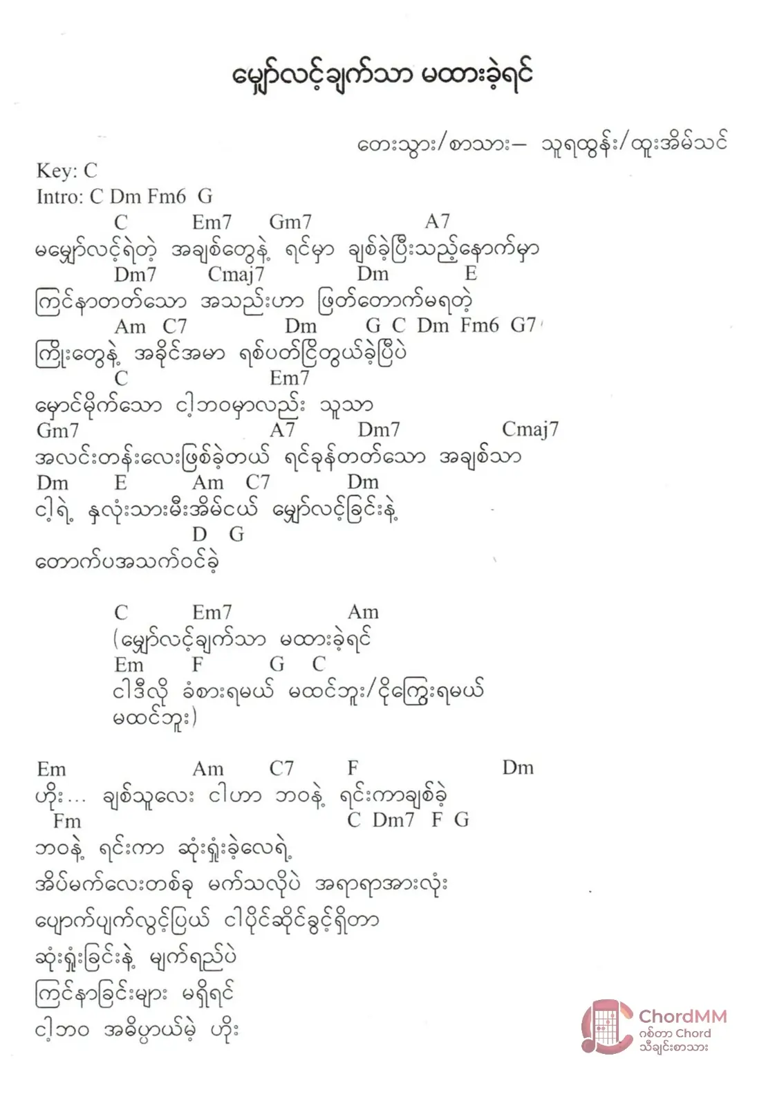 Myaw Lint Chat Thar Ma Htar Khae Yin - မျှော်လင့်ချက်သာမထားခဲ့ရင်