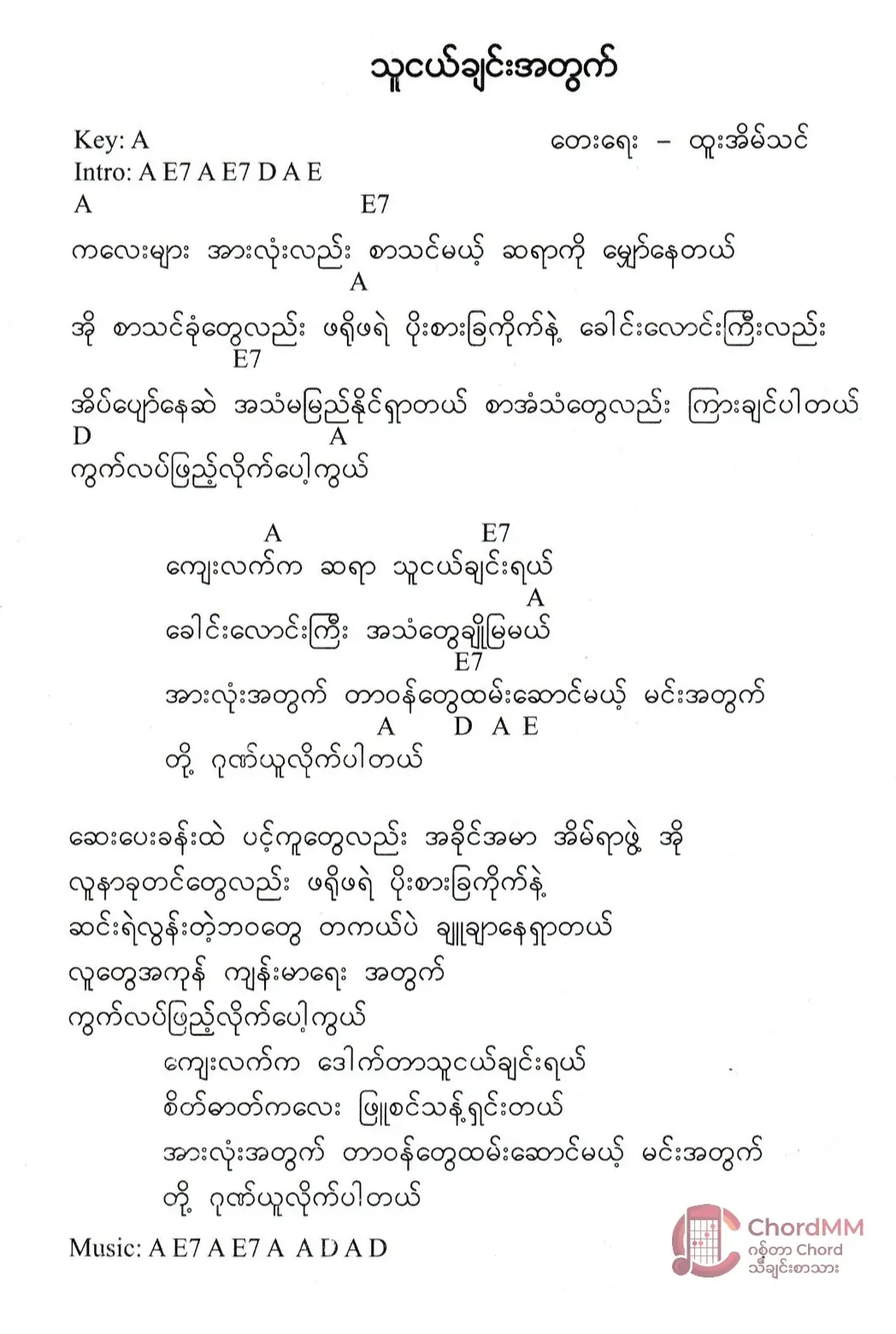 Thu Nge Chin A Twat - သူငယ်ချင်းအတွက်