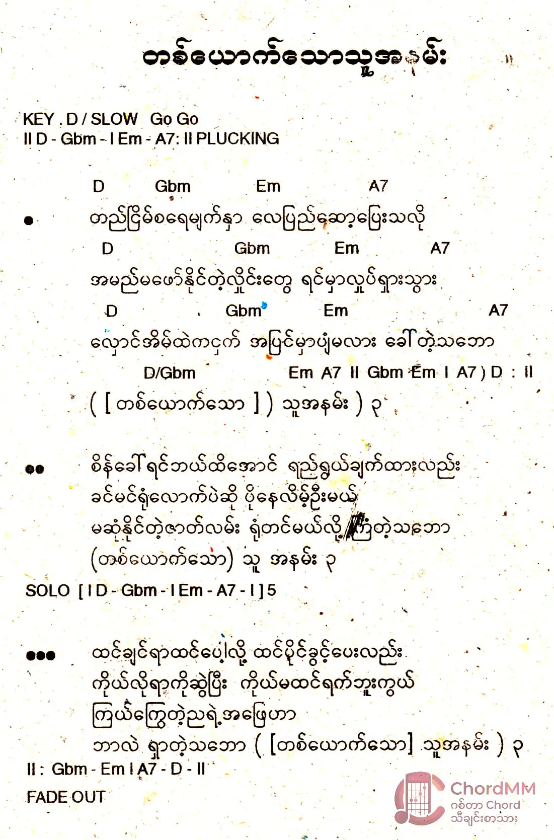 Ta Yout Thaw Thu A Nan - တစ်ယောက်သောသူအနမ်း