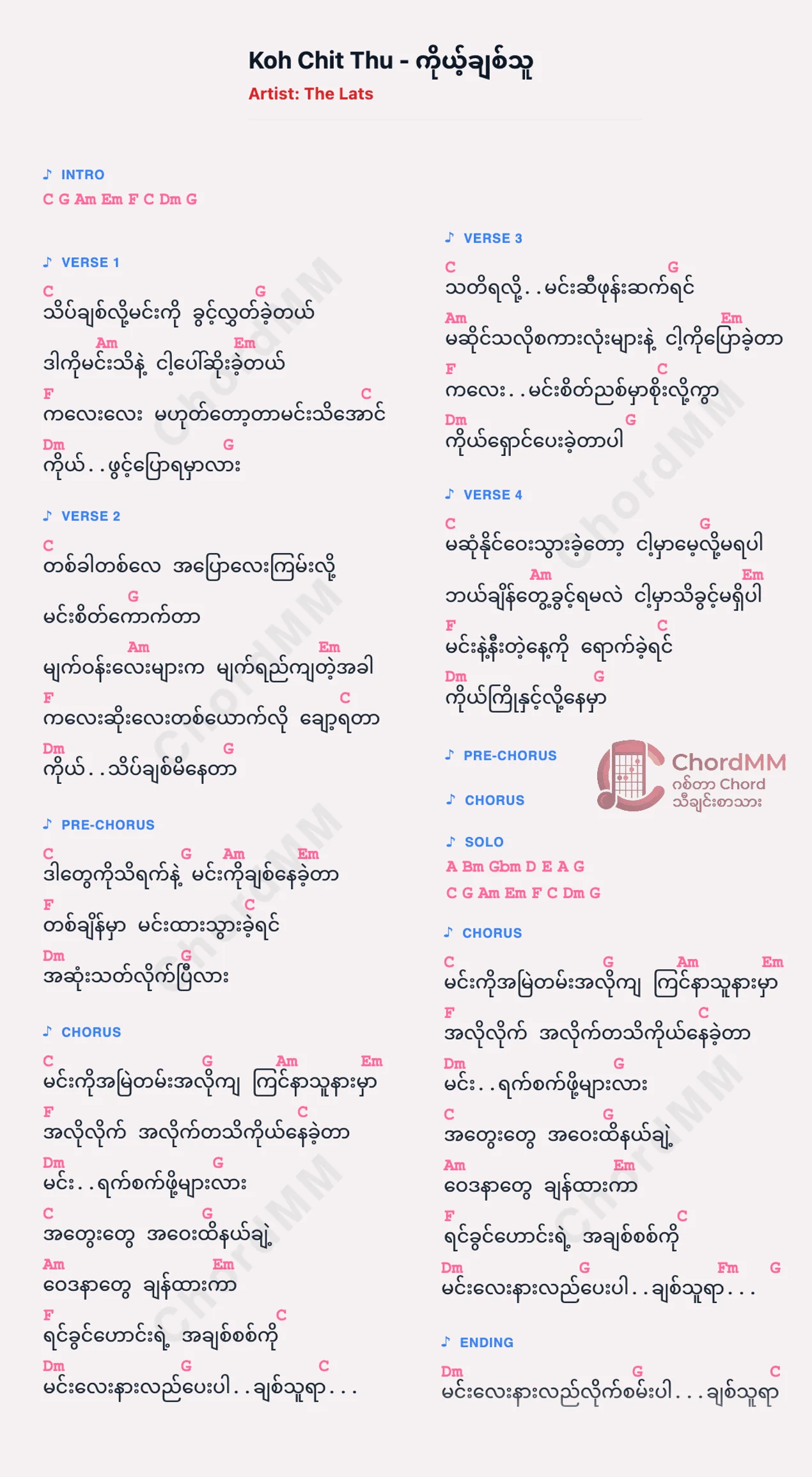 Koh Chit Thu - ကိုယ့်ချစ်သူ