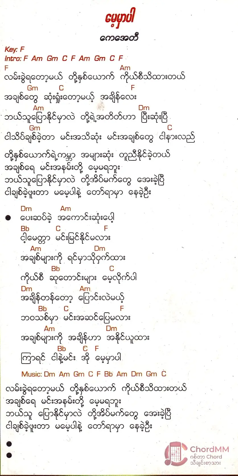 Mae Mar Par - မေ့မှာပါ