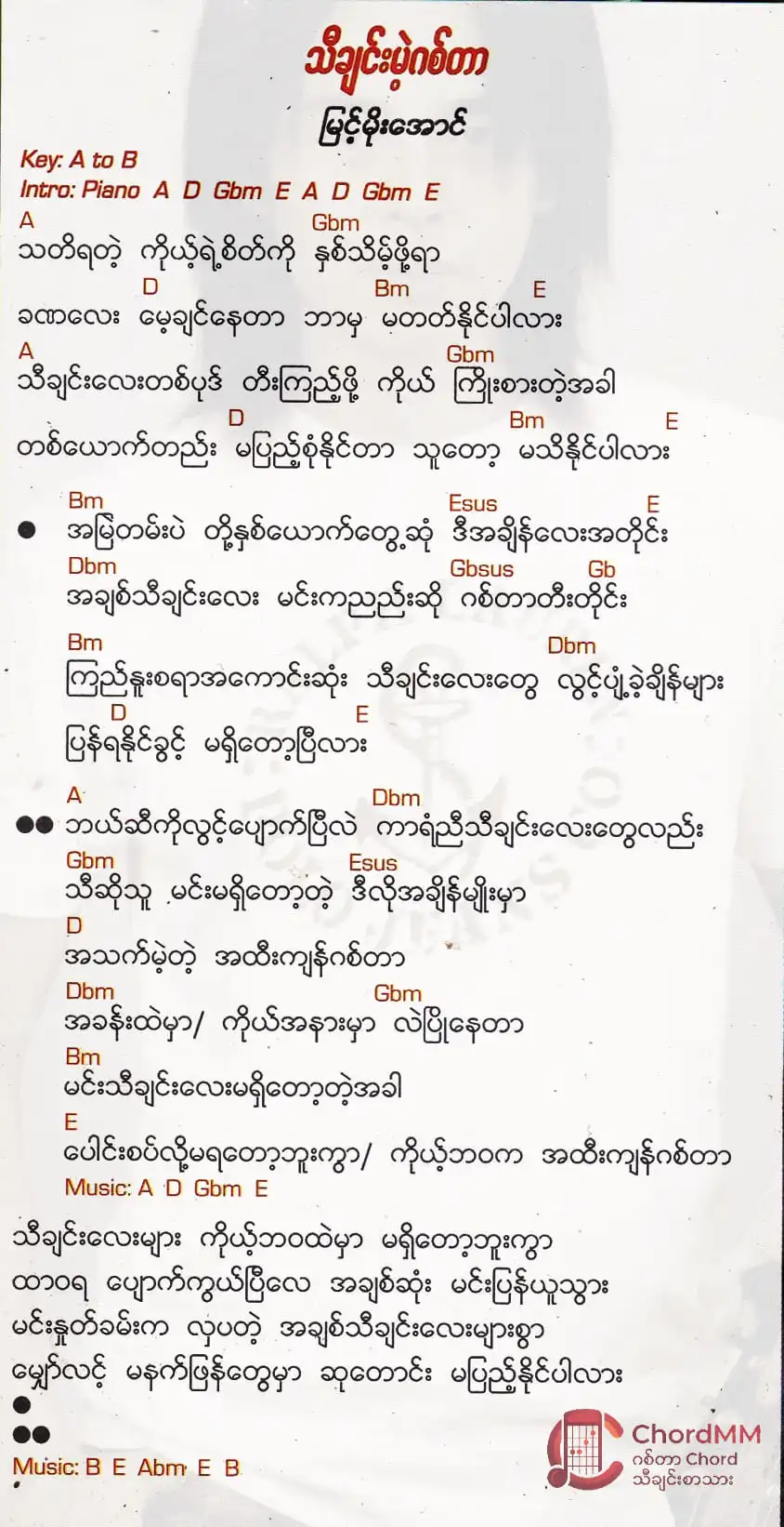 Thi Chin Mae Guitar - သီချင်းမဲ့ဂစ်တာ